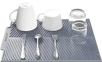 SOQKEEN Tapis Egouttoir Vaisselle en Silicone, 43 x 33 cm Tapis en Silicone Résistant aux Hautes Températures pour Cuisine, Gris Clair