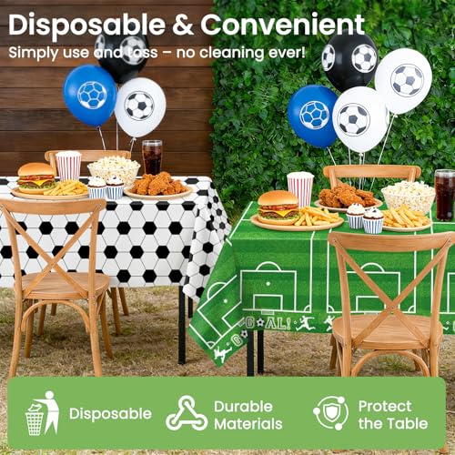 Image of LANLISA 4 Pack Soccer Table Cloth Plastic, 54 x 108 Inch Rectangle Tablecloth Disposable, Soccer Birthday Party Decorations World Sports Table Cover for Soccer Theme Party Supplies