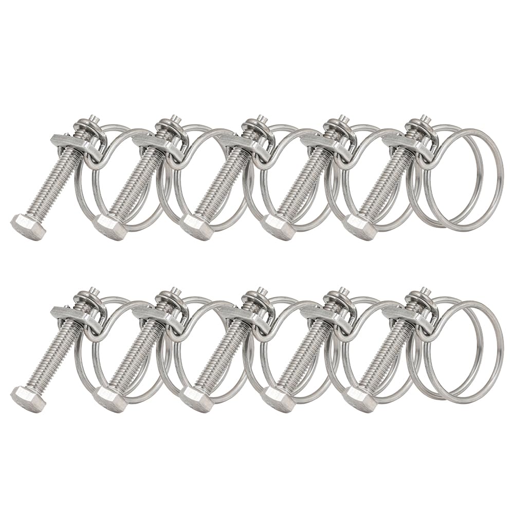 21-25mm Double Wire Hose Clamps, 201 Stainless Steel Hose Clips, Universal Plumbing Pipe Tube Fastener Adjustable Hose Hoop (Pack of 10) โ image 1