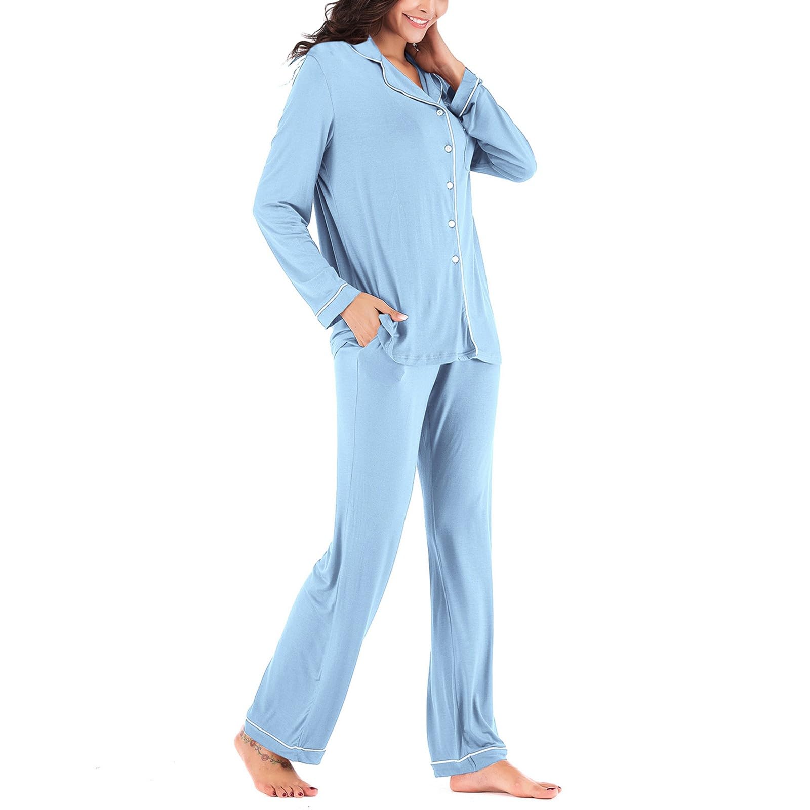 Conjunto genérico de pijama para mujer de manga larga de algodón suave conjunto de pantalones finos para casa cómoda