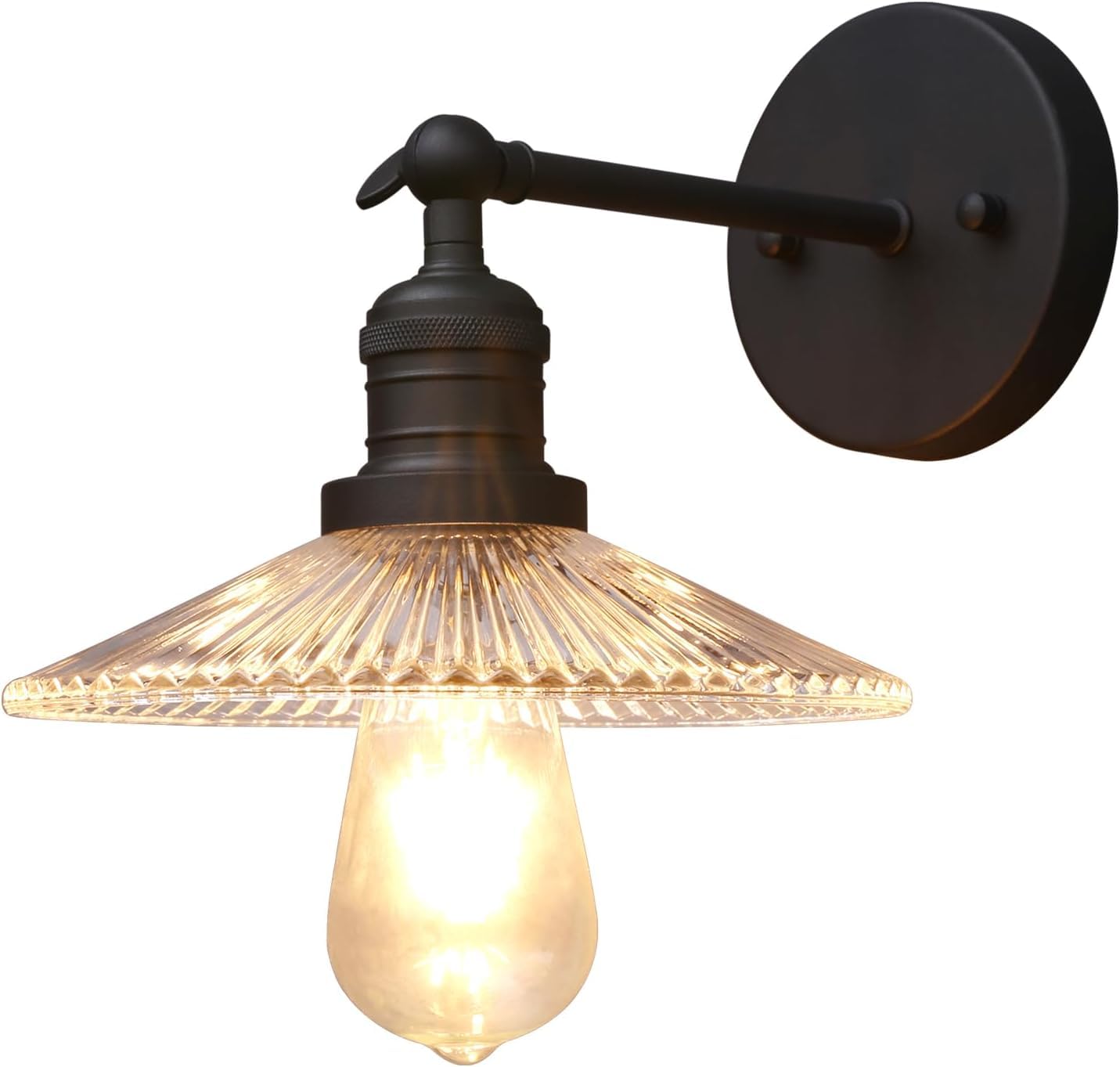 SXSCARKX Industrial Glass Ribbed Wall Sconce Lighting, Vintage Light for Bedside Loft Living Room Kitchen Restaurant Lamp