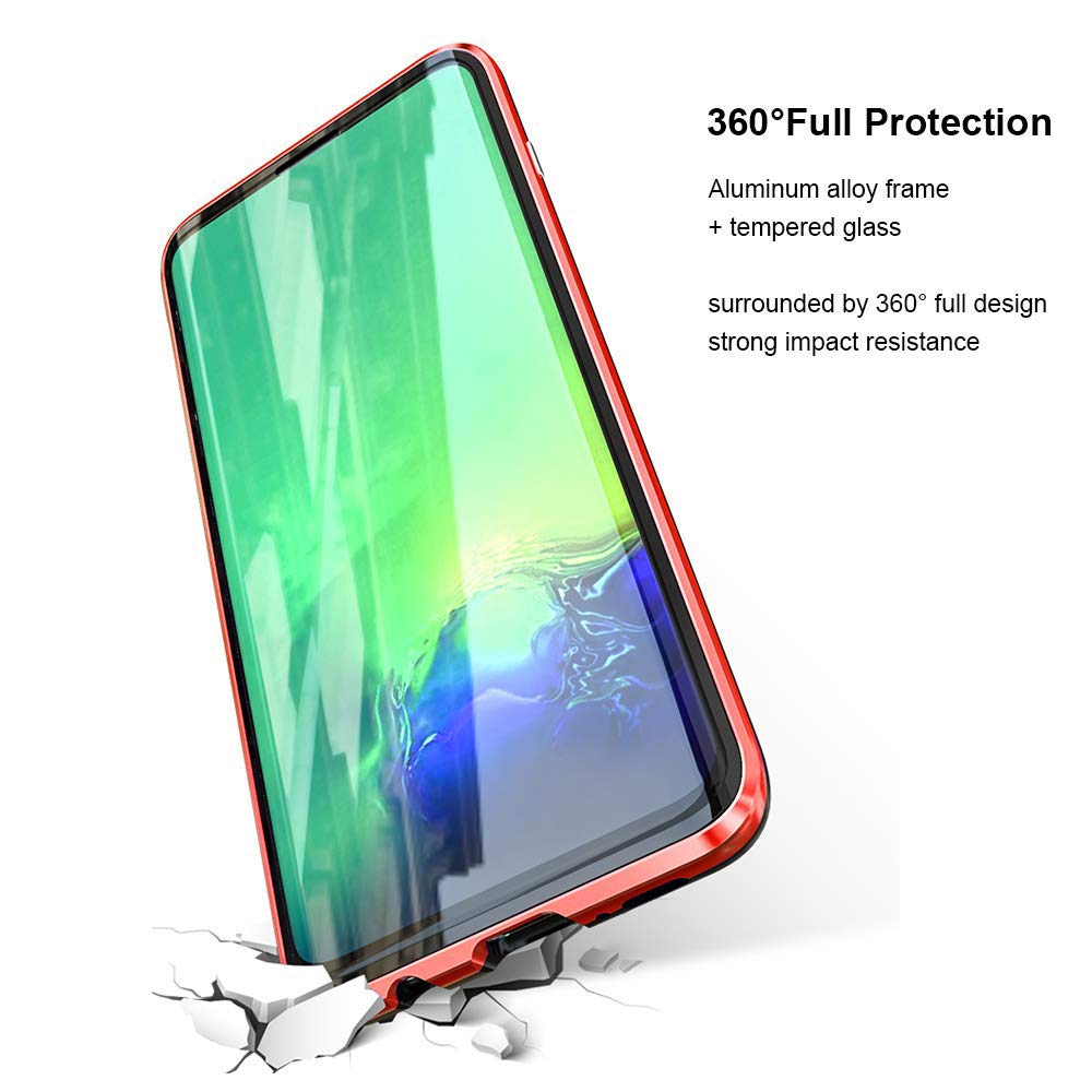 CHENYING Cover Xiaomi Mi8 Magnetica,Forte adsorbimento Magnetico con Bumper in Metallo Ultra Sottile Custodia Posteriore in Chiaro Trasparente Vetro Temperato Case Cover per Xiaomi Mi8,Rosso