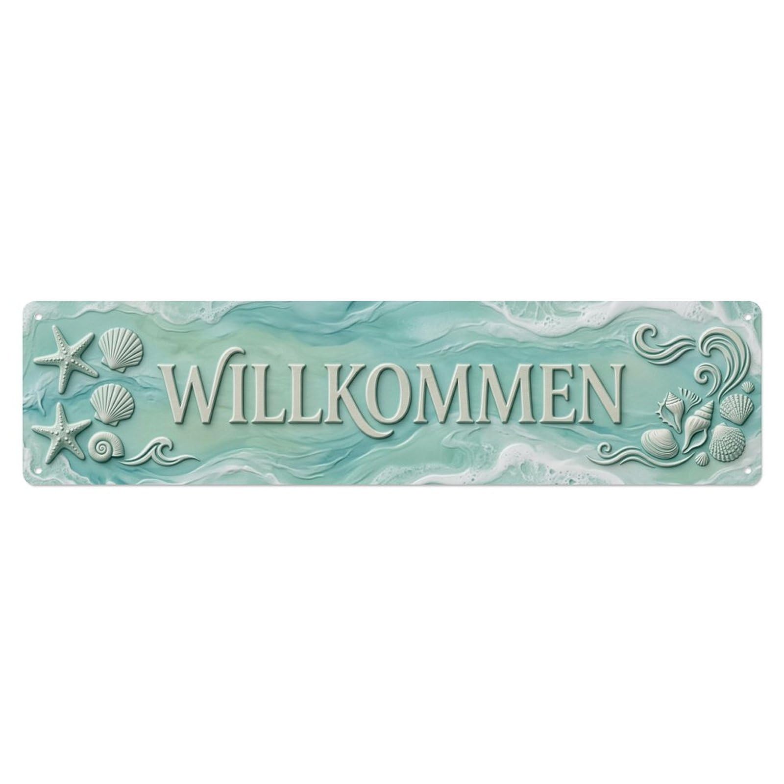 Seafoam Green Coastal Breeze Welcome Metal Tin Sign