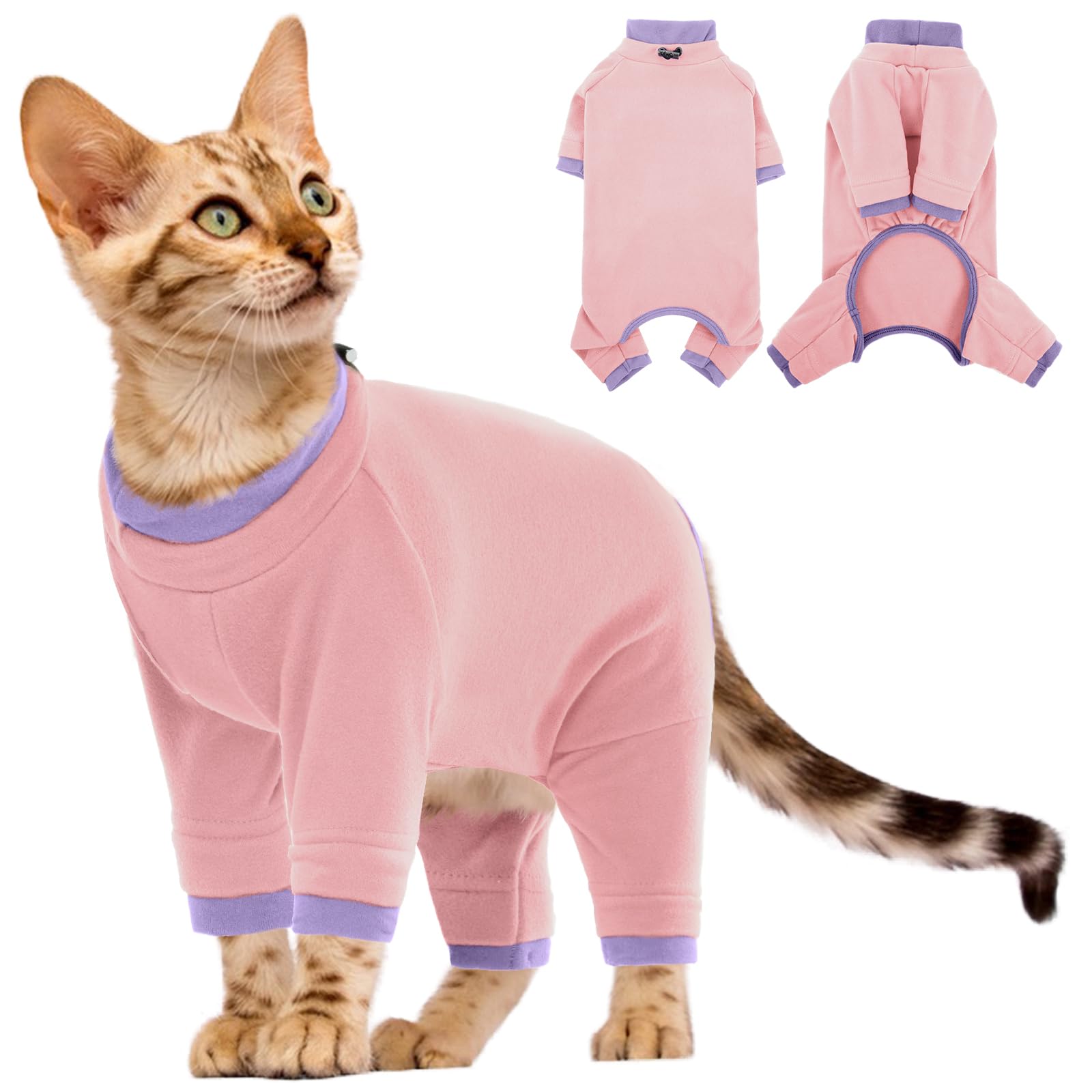 Cat Fleece Jumper, Cat Suit Post Surgery Recovery Suit Long Sleeve CatJacket PostSurgery Comfortable(Light pink, L)