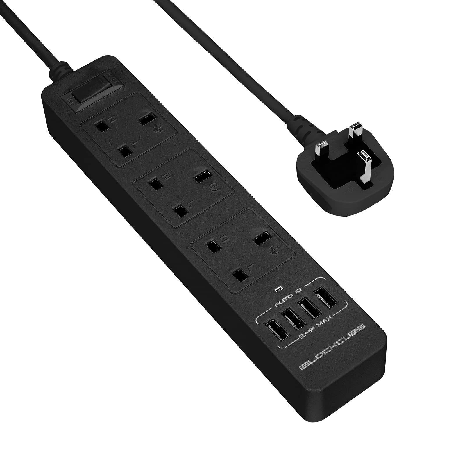 iBlockCube® 5M Extension Lead Surge Protected Power Strip Outlet w/ 4
