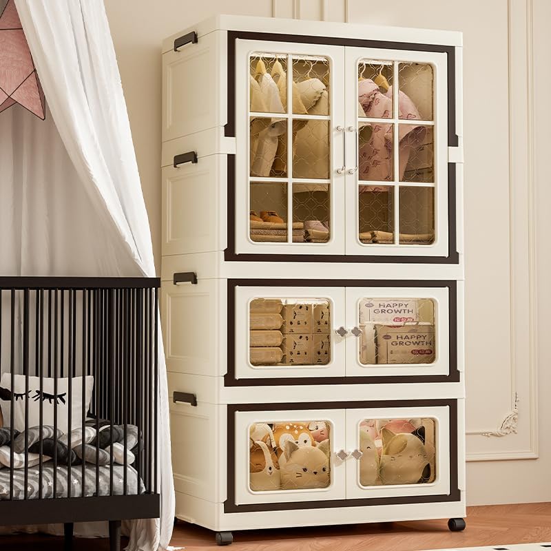 Miniatura 2 de SunSettler Armarios de almacenamiento de plástico apilables de 4 niveles con tapas, contenedores de almacenamiento plegables, organizadores de