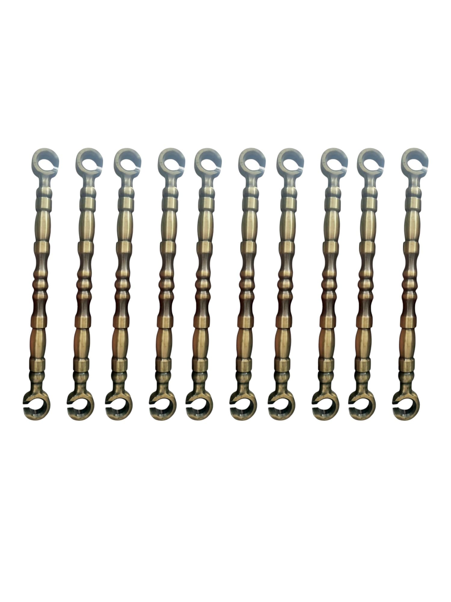 Nooks Decorative Brass Finish Antique Swing Saliya Rod Chain Set, Traditional Damru Design (20mm) Thickness and 12Inch Lenght, 10 Pieces Set for All Kind of Swing Hanging for Home and Garden-image-30