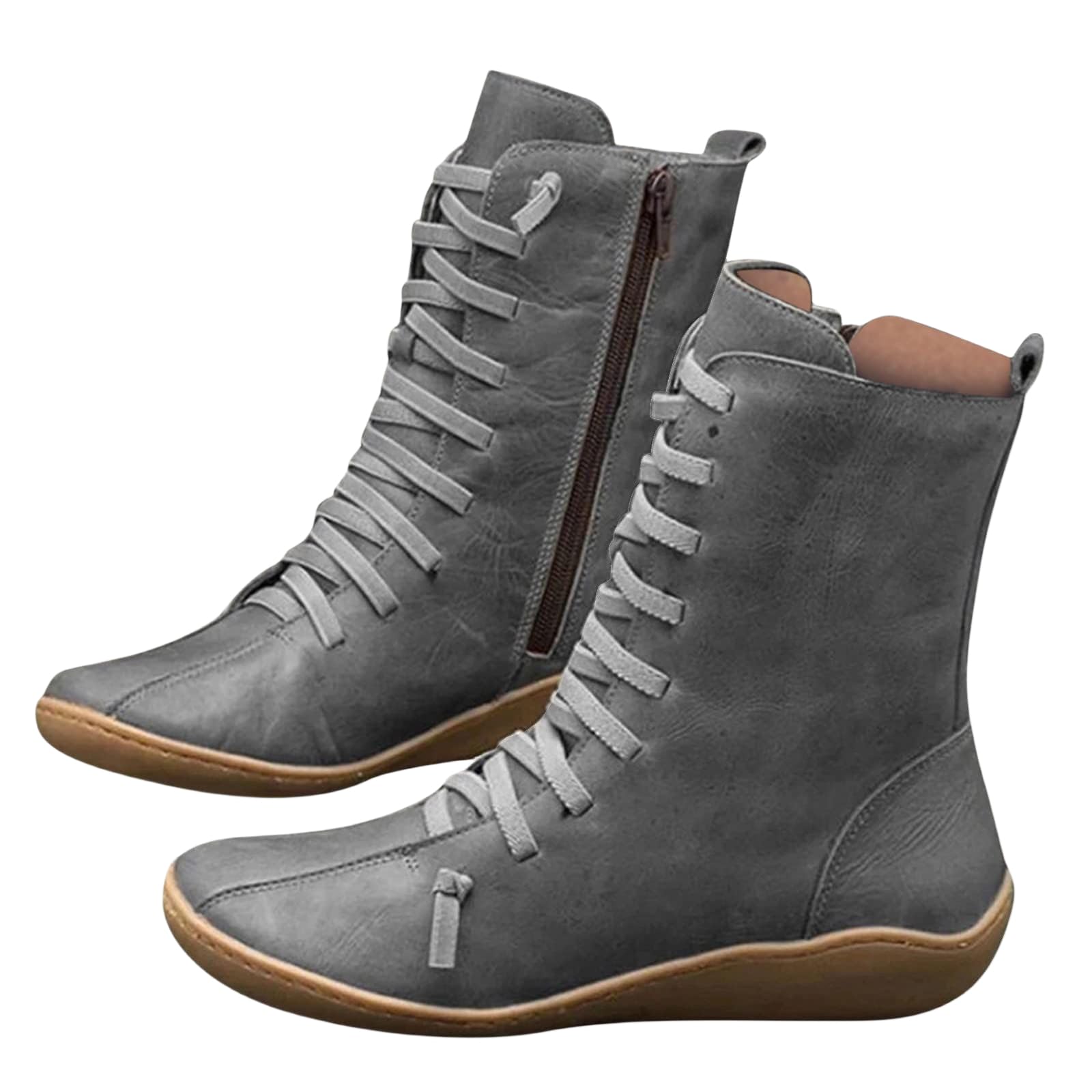 Womens Ankle Boots Vintage Casual Short Ankle Boots for Women 2025 Arch Support Fashion No Heel Lace Up