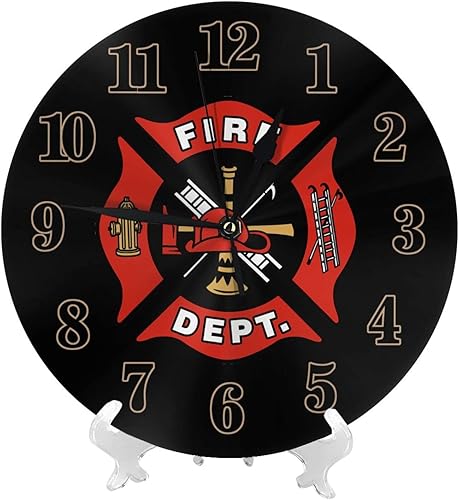 Miniatura 2 de YouTary Bomberos Fire DEPT. Logo Rescue Pattern Reloj de pared redondo decorativo silencioso sin tictac funciona con pilas para el hogar, cocina,