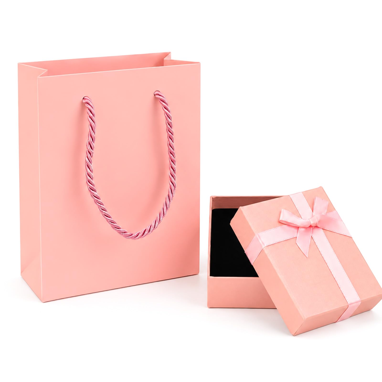 Gift Bag and Gift Box Set, 7x9x3cm Premium Pink Jewellery Box Gift and Paper Gift Bag, Elegant Small Gift Bags with Lid for Bracelet Earring Rings Necklaces Earrings Presents