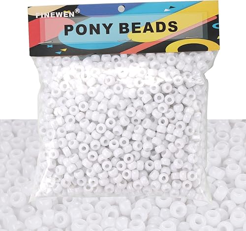 Cuentas blancas de poni (1200 unidades de 0.236 x 0.325 pulgadas), cuentas para manualidades para hacer joyas, trenzar el cabello y manualidades
