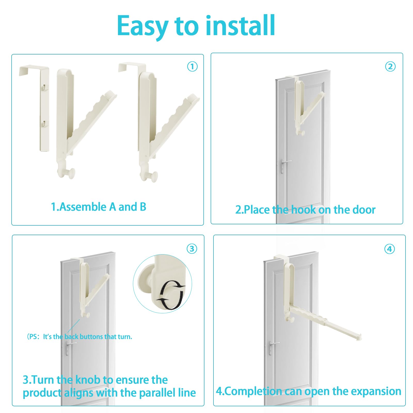 BigKing 2 perchero plegable, perchero puerta, para suspender, cocina, oficina, cuarto de baño, aleación de aluminio + plástico, grosor 4,8 cm