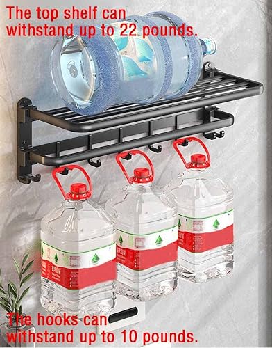 Miniatura 3 de GreyTowel Estante montado en la pared, sin taladro ni tornillo, longitud de la ducha de baño de 22.4 pulgadas, barra de toalla doble con estante