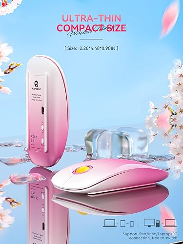 Miniatura 7 de Ratón inalámbrico Bluetooth (BT5.1+USB), mouse de computadora delgado de doble modo con clic silencioso, baja potencia y 1600 DPI, mouse inalámbrico