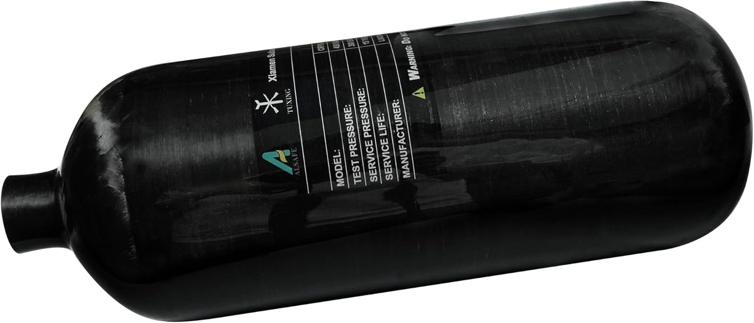 TUXING Carbon Fiber HPA Tank 2L 4500Psi High Pressure PCP Air Tank,122Cu in 2000CC Diving Tank,PCP Composite HPA Cylinder for Pcp Air Rifles Deep Diving Snorkeling