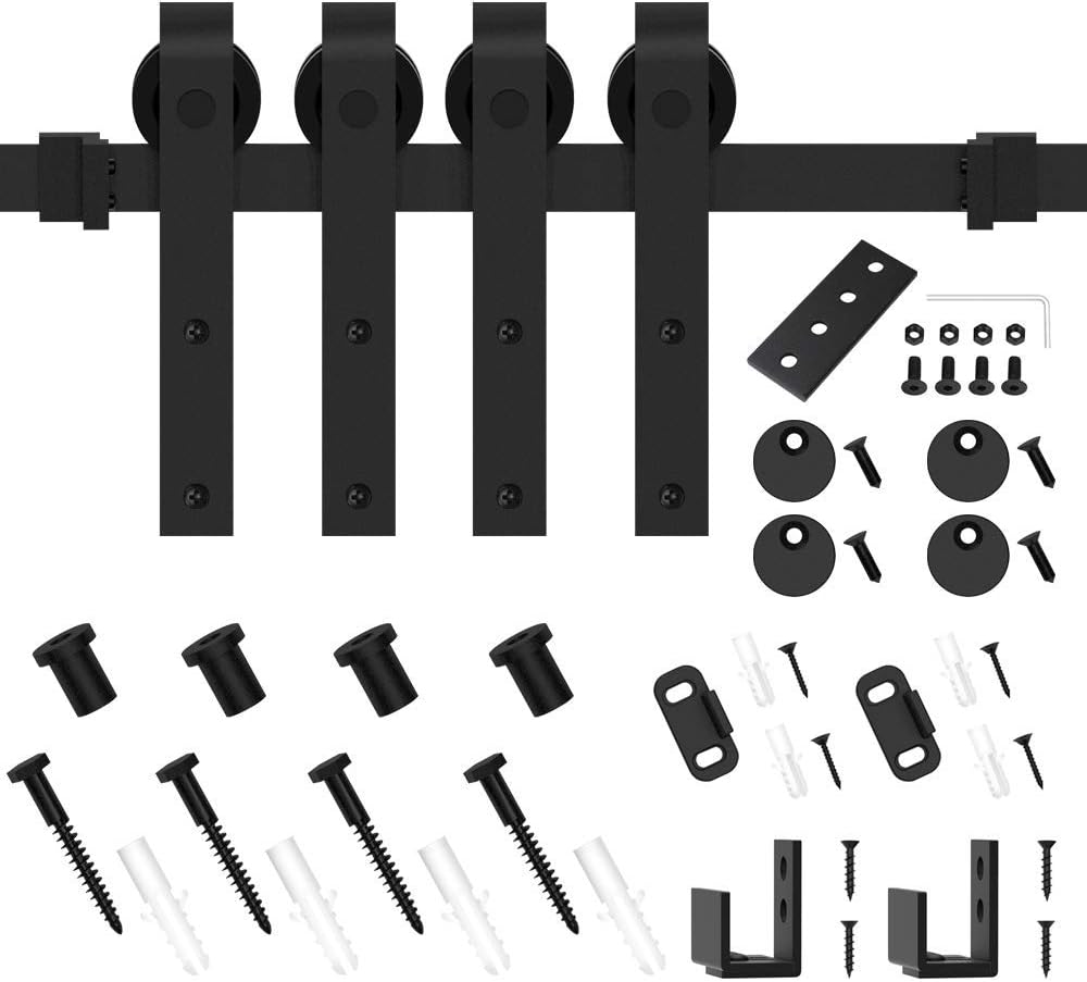 Hot Deals WINSOON 5FT Super Mini Sliding Barn Door Cabinet Hardware Kit for Double Doors TV Stands Small Wardrobe Cabinets, J Shape Hanger (NO Cabinet)