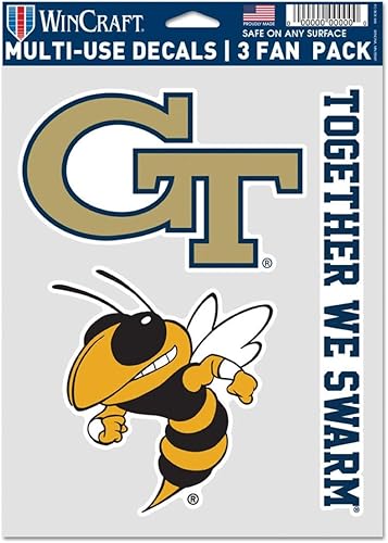WinCraft Georgia Tech University Yellowjackets - Paquete de 3 calcomanías multiusos para ventilador de 7.75 x 5.5 pulgadas