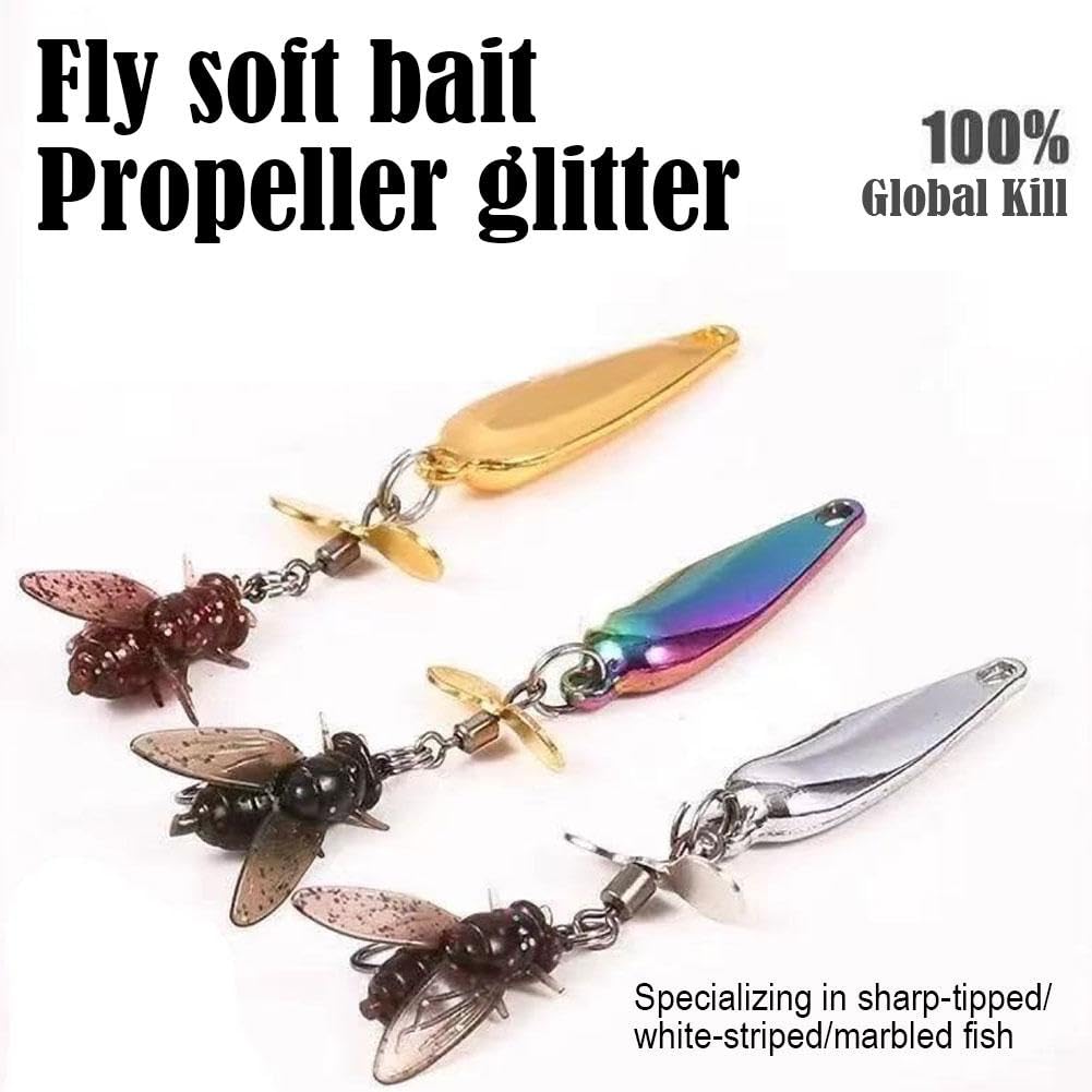 Leurre de pêche à hélice en métal pour attraper des poissons, hélice rotative à la mouche, appât souple à paillettes métalliques, appât de pêche à la mouche bionique avec hélices, livré avec parfum