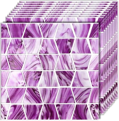 20 hojas de azulejos adhesivos para despegar y pegar, azulejos de pared para cocina y baño, color morado, 7.9 x 7.9 pulgadas