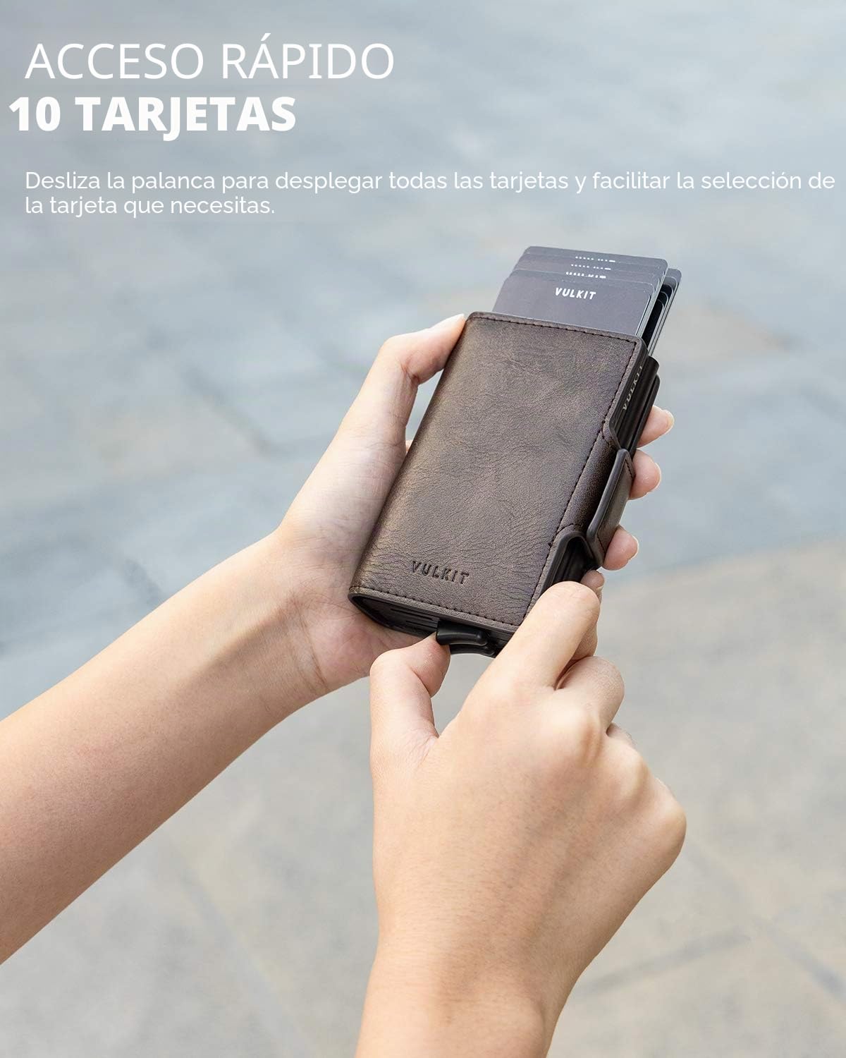 VULKIT Doble Tarjetero y Piel Carteras para Hombre Bloqueo RFID Cartera Tarjetero Hombre con Cierre Magnético Tarjeteros para Tarjetas de Credito, Espresso