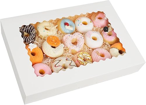 Moretoes 40 cajas blancas de panadería de 16 x 11 x 2.5 pulgadas, cajas de galletas con ventana, cajas de rosquillas, cajas de pasteles para