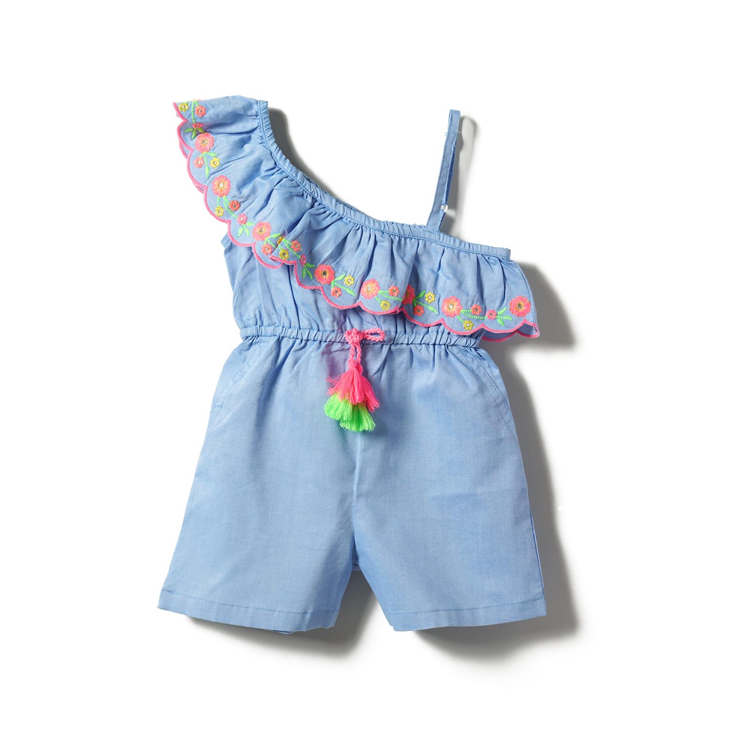 NautinatiGirls Printed Strap Sleeve Jumpsuit with Waist Tie Up | Rayon | Age 0-3 Years