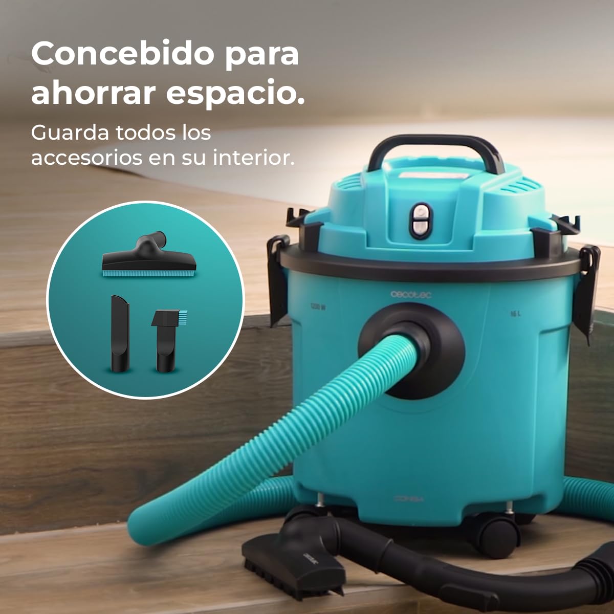 Cecotec Aspiradora con Cable en Seco y Húmedos - Aspirador Sólidos y Líquidos 16L Conga Rockstar Wet & Dry Compact Garden Plus. 1200W, Ligero, Compacto, Doble Función de Succión y Soplado, Accesorios