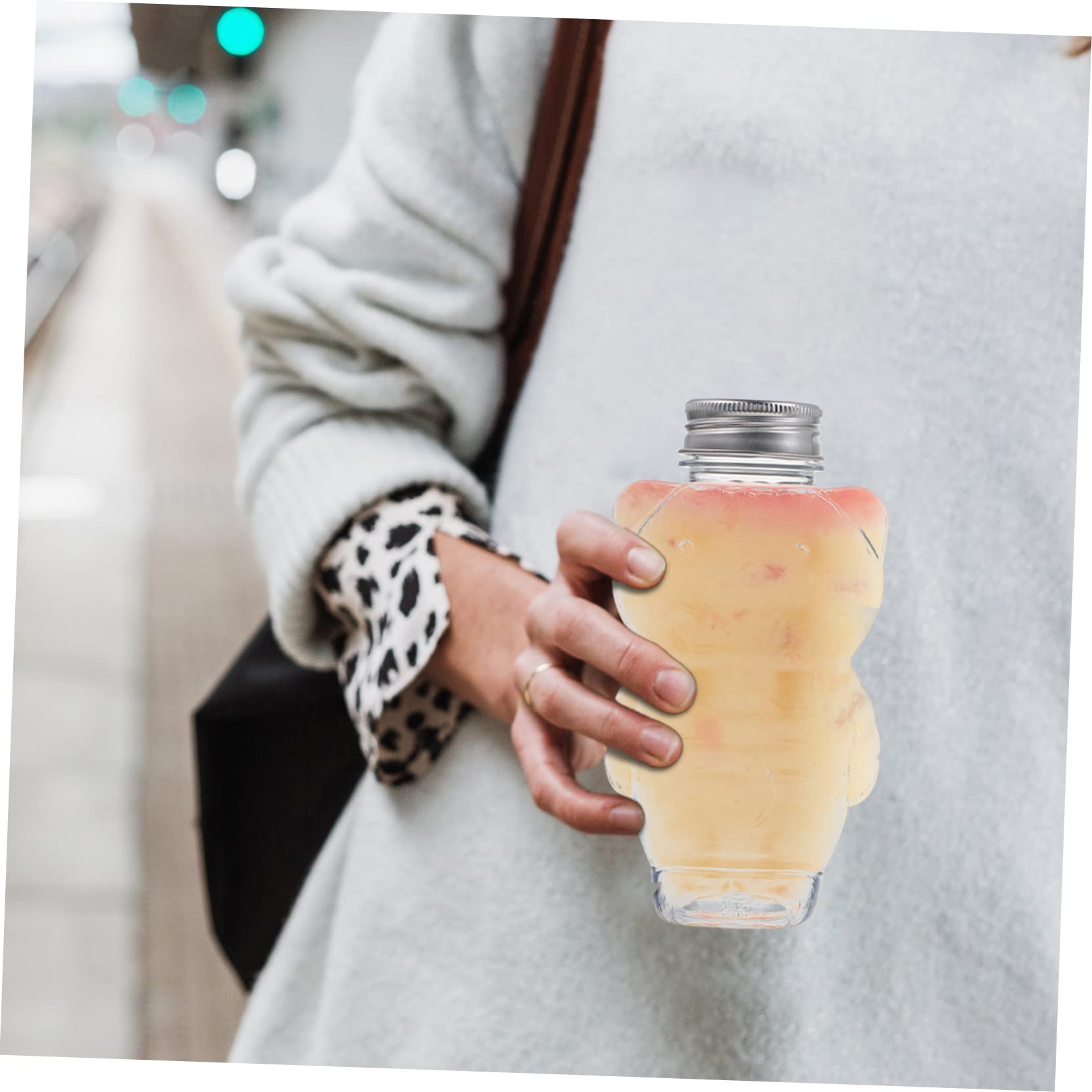 balacoo 6pcs Cold Drinks Bottles Plastic Water Bottles Cat Design Juice Caps Sturdy Food Grade Pet Material