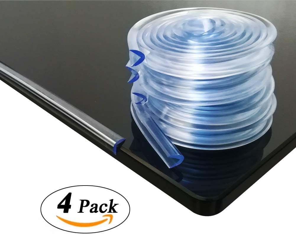 Soft Clear Baby Proof Edge Protectors Strip, Safe Edge Cushion Bumper, 4 Pack High Resistant Adhesive Edge Guards (4x3.28ft, with Double-Sided Tape)