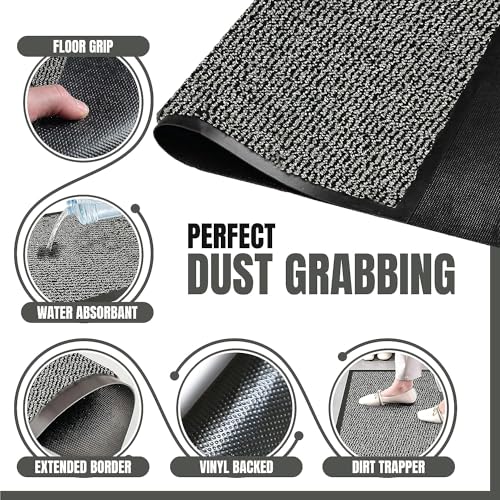 Image of BLADO Washable Door Mats Indoor & Outdoor - Non-Slippery Heavy Duty Doormats Indoor - Stylish & Large Rubber Door Mat - Perfect Dust Grabbing Outdoor & Indoor Door Mat (Grey, 50cm x 80cm)