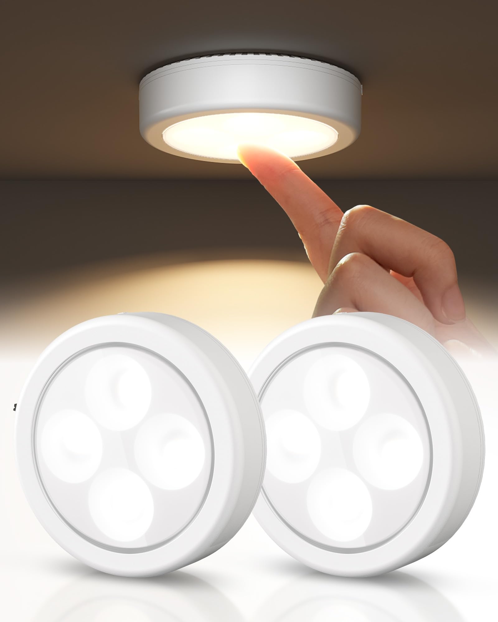 EZVALO LED Puck Lights, Rechargeable Touch Light, 2.95'' Mini Tap Lights, Wireless Closet Light, Under Cabinet Lighting, 3 Color Temps, Stick On Lights Kitchen,Closet,Pantry(2 Pack)