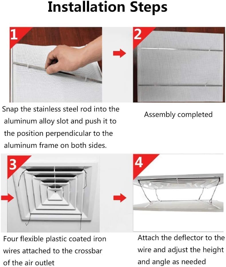 Adjustable Air Conditioner Deflector for Ceiling AC - Prevent Direct Airflow, Easy Installation, Oxford Cloth & Stainless Steel, 45cm x 45cm, Ideal for Home Comfort