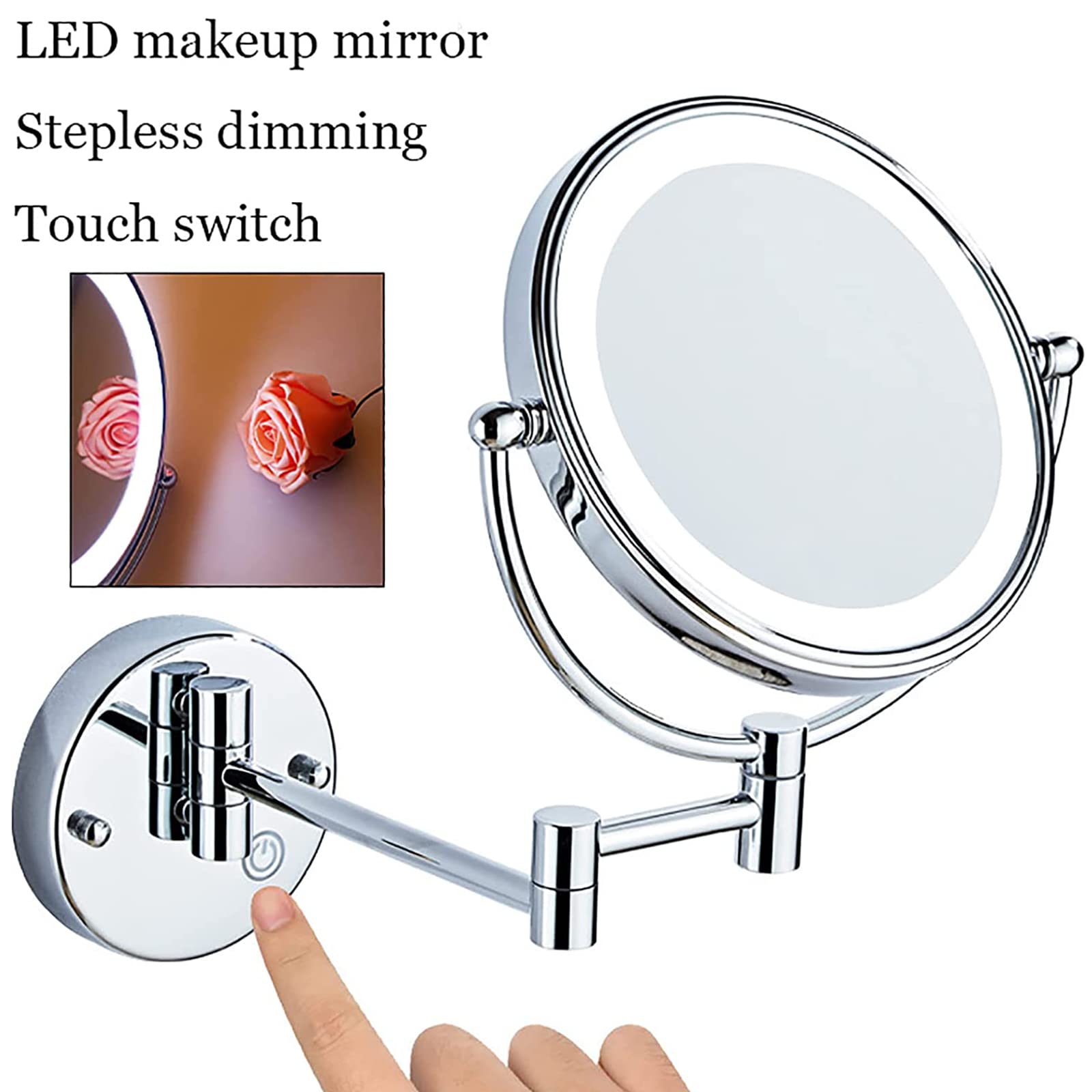 KEYQEEN Touch Dimmable LED Makeup Mirror with Lights and 1X/10X Magnification, Lighted Double Sided Shaving Mirror Bathroom Wall Mounted Extendable Vanity Mirror,Brushed Gold,Hardwired