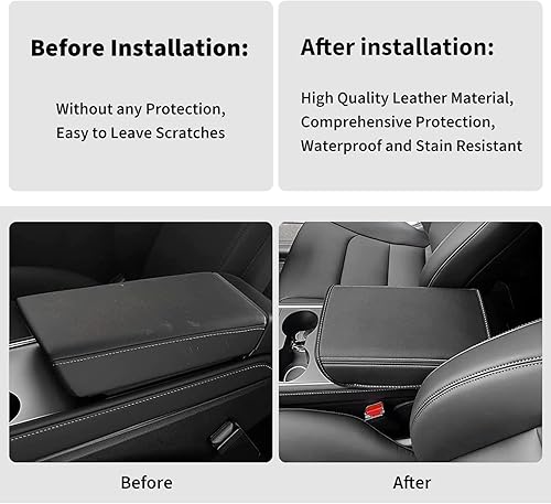 Miniatura 5 de Funda para reposabrazos de coche para Tesla Modelo 3 y modelo Y, protector de consola central de piel sintética, antiarañazos, fácil instalación,
