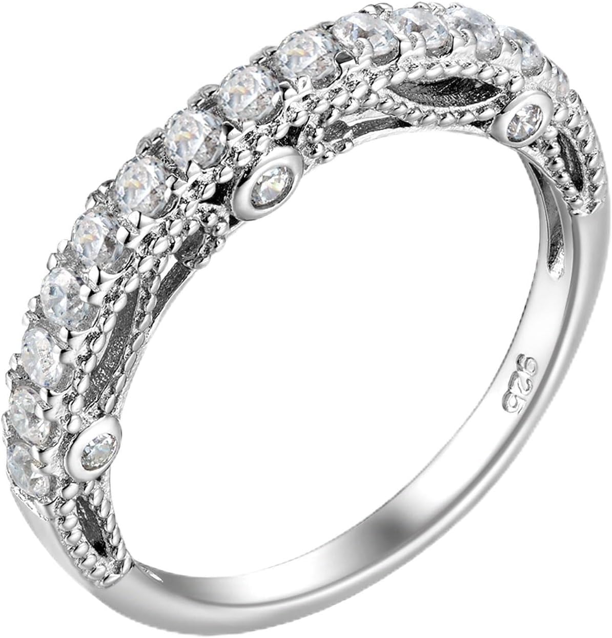 WuziwenStackable Eternity Guard Ring Enhancer for Women 925 Sterling Silver CZ Half Eternity Promise Ring for Her