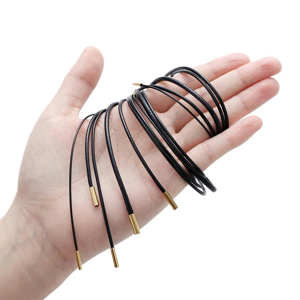 LYVQZPWLRuna collana di cera, Cordino in pelle intrecciata nera e marrone da 45/50/60 cm, cordino in cera fai da te, for realizzare gioielli con ciondolo, collana, chiusura in acciaio.(Coffeesteel,45c