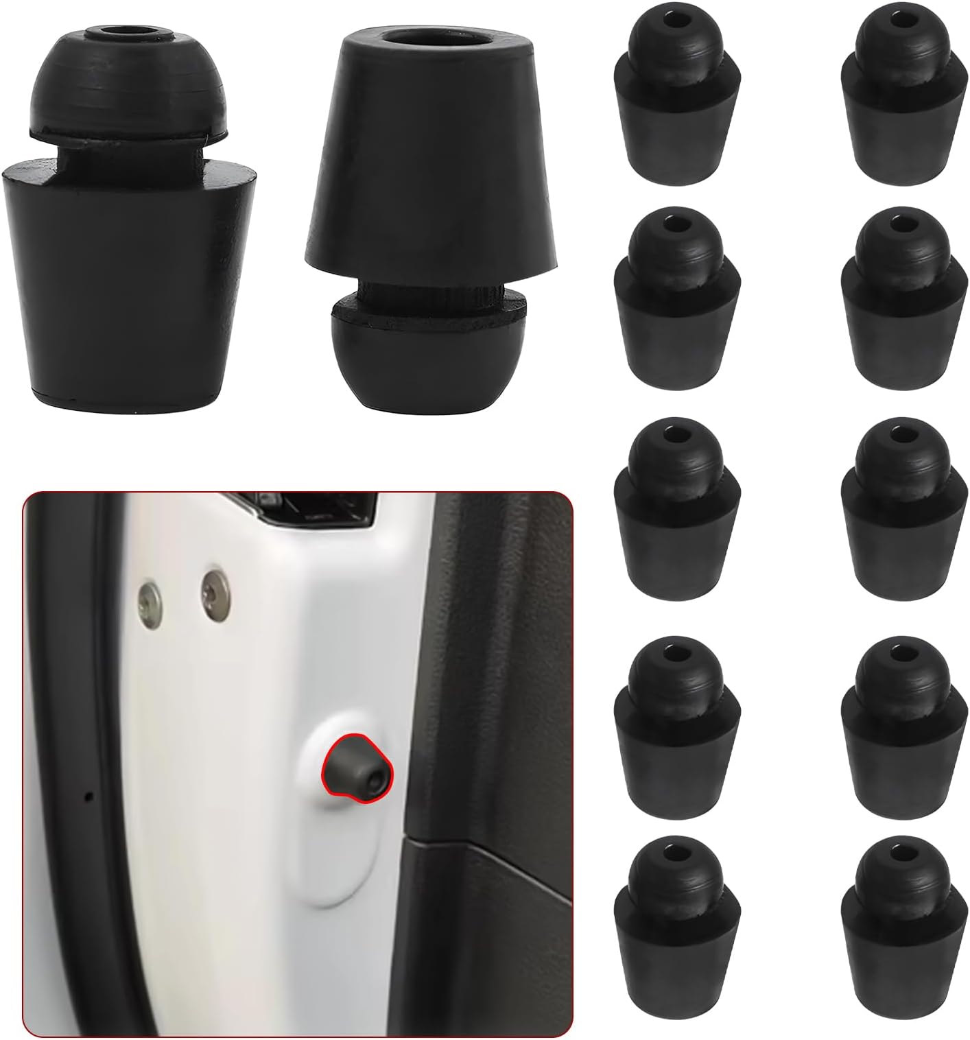 12PCS Car Door Bumper Stopper Set - Front Rear Door Shock Absorber Guards Automotive Protectors and Soundproof Cushions Rubber Dampers Buffer Pads（Black）