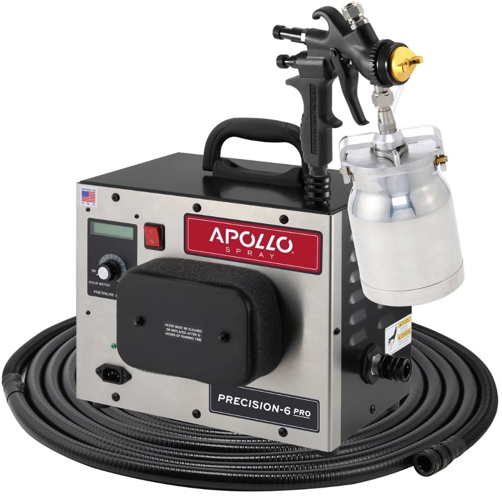 Apollo Precision-6 Pro HVLP Turbine Spray System - 1 Quart Pressure Feed Cup (Bottom Mounted) - HVLP Paint Sprayer, Paint Gun