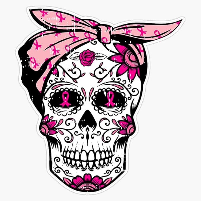 Sugar Skull Pink Ribbon Cool Breast Cancer Awareness Gifts Sticker Vinyl Decal Car Laptop Wall Window Bumper Sticker 5