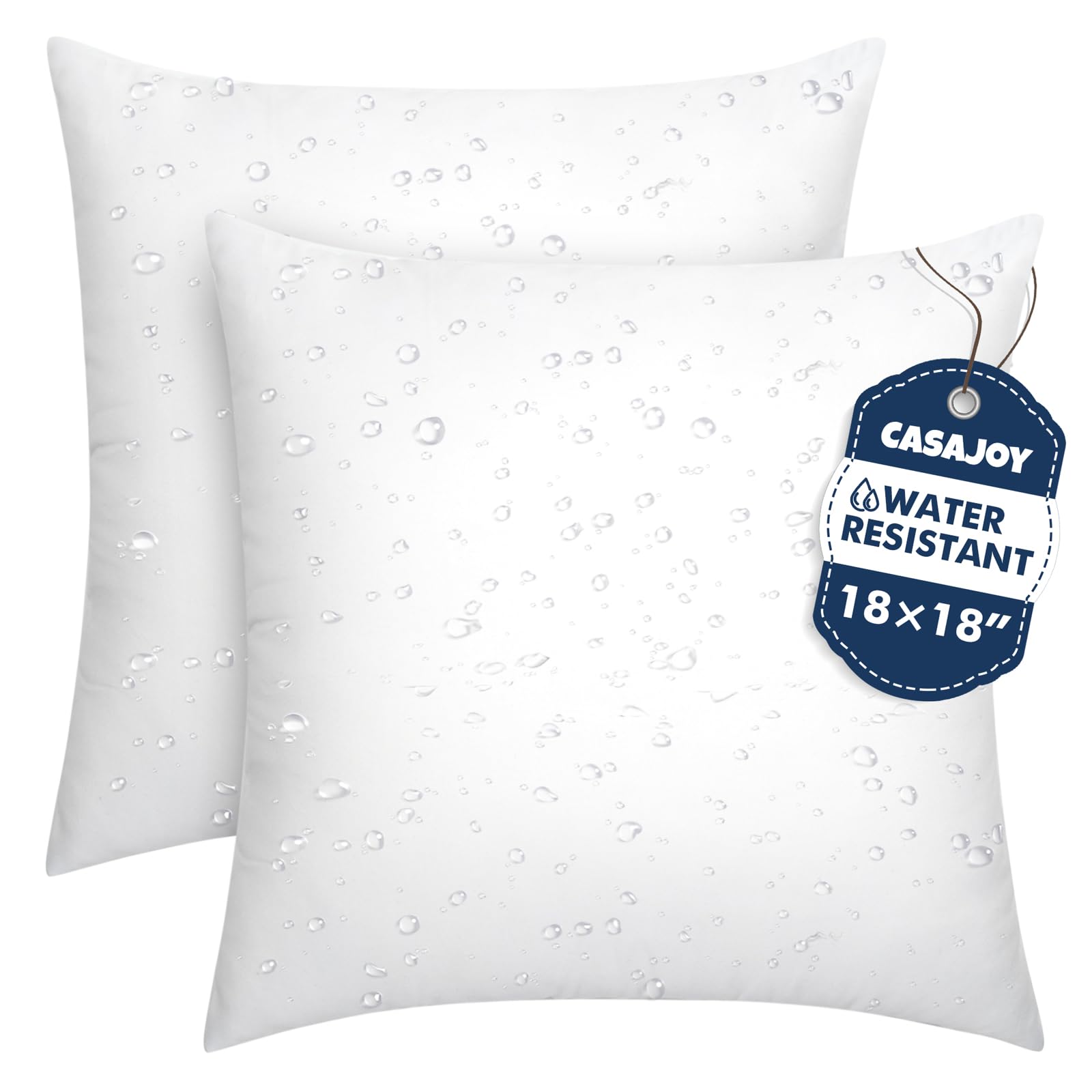 CASAJOY Pack of 2 18x18 Outdoor Pillow Inserts, Water Resistant Throw Pillow Inserts, Cushion Inner Pads for Patio, Furniture, Sofa, Bed, Living Room,
