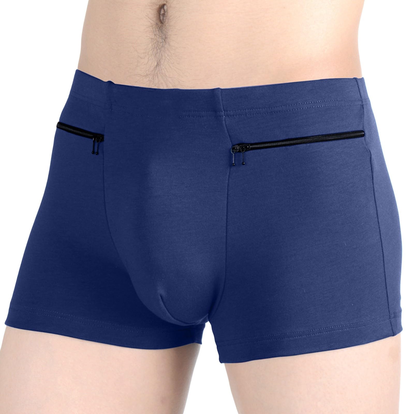 BUKKNYE Men's Boxer Shorts with Zipper Pocket Cotton Comfortable Trunks Underwear Moisture Wicking Skin-Friendly Anti Chafing Modal Boxer Shorts with Secret Hidden Pockets Blue