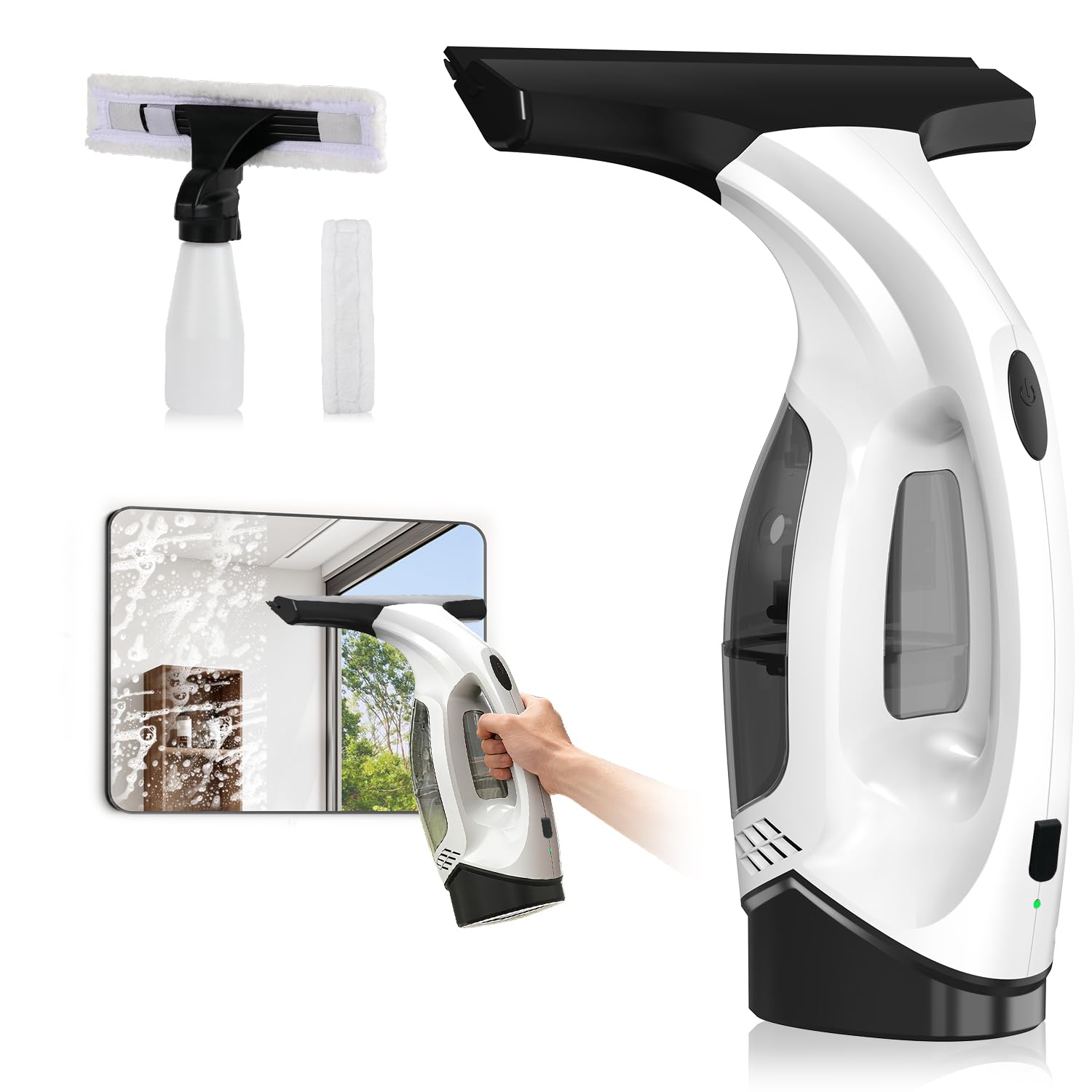 Photo 1 of ZRHI Window Vacuum Squeegee Cordless, 2000Pa Electric Window Cleaner Tool with 2200mAh & 150ml Water Collection Tank, Cleaning Kit Shower Squeegee for Glass Doors, Tiles, Mirrors, Car (White)