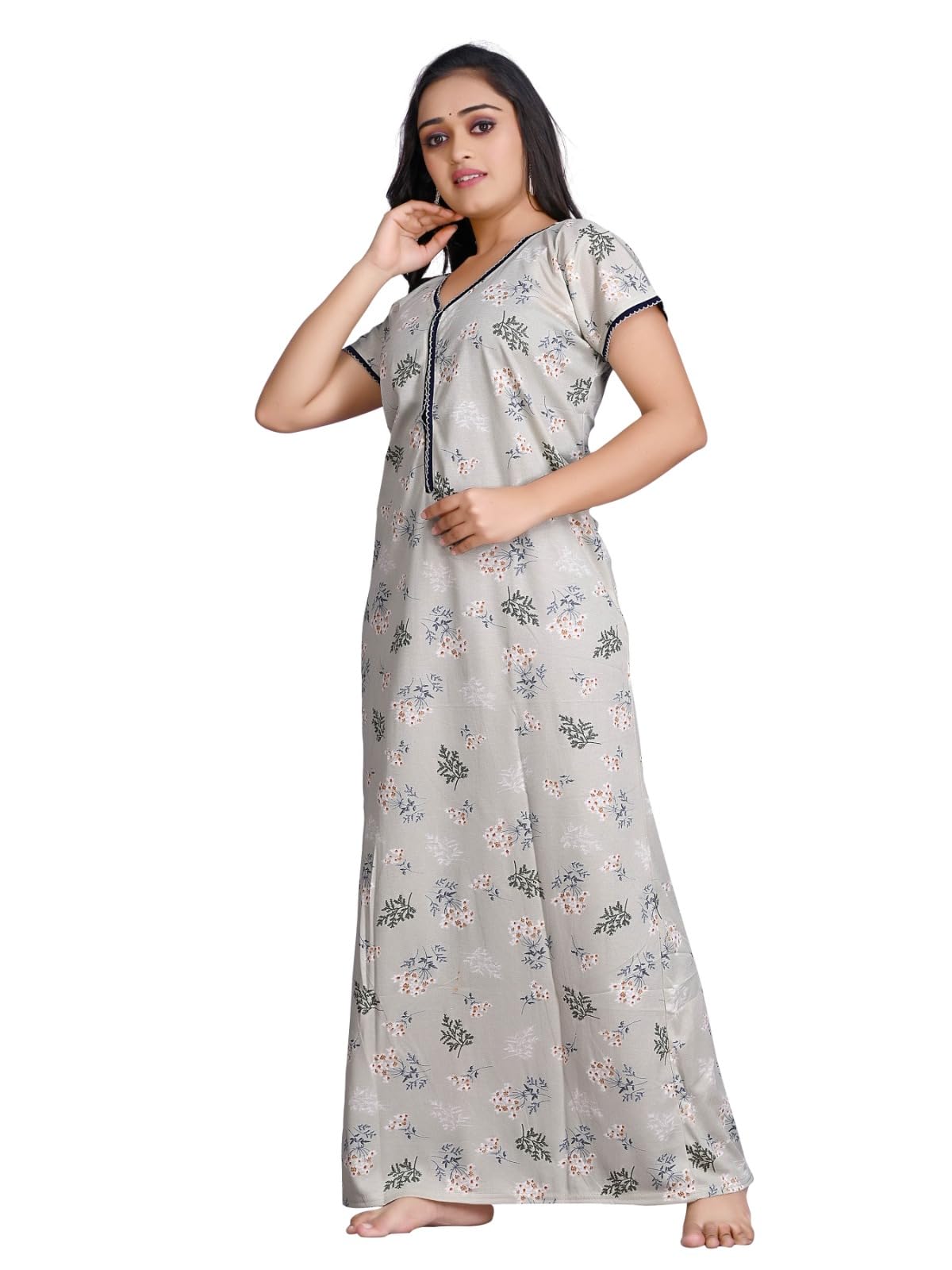 g4girl Printed Hosiery Cotton Maxi Gown | Nursing Maternity Feeding Nighty for Womens/Girls | Flower Print Nighty (Free Size)-picture-23