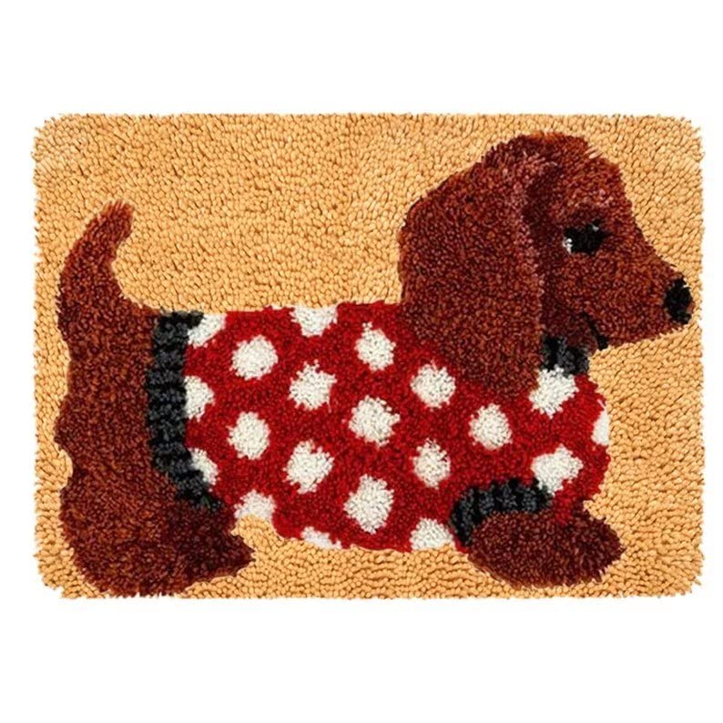 ROCKY&CHAO Latch Hook Kit for Adults & Kids Complete DIY Rug Making Craft Kits with Yarn & Canvas and Crochet Needle, Adult Craft Kits for Women, Relaxing Home Art Project - Dachshund 50x38cm — image 1