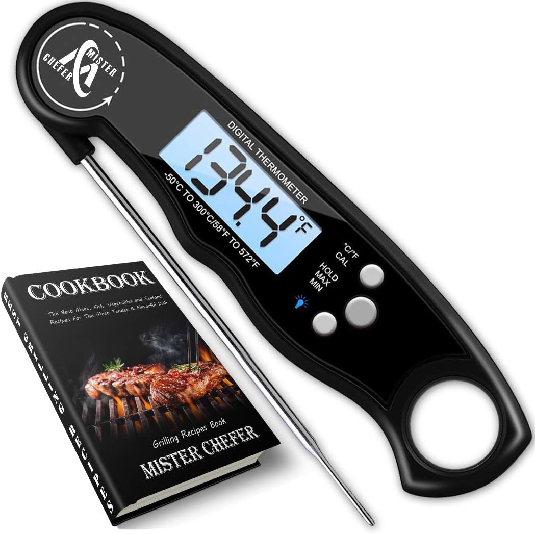 Instant Read Thermometer Best Waterproof Digital Meat Thermometer with Backlight and Calibration functions Food Thermometer for Outdoor and Kitchen Cooking