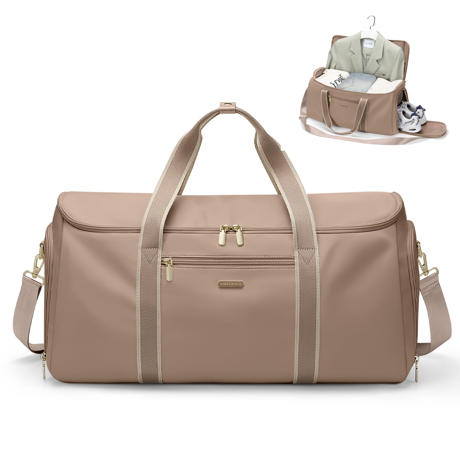 Bolsa de Viaje Convertible 2 en 1 Bolsa de Mano Bolsa de Ropa para Mujer Bolsas de Traje para Negocios, Viajes y Deporte (Champán)