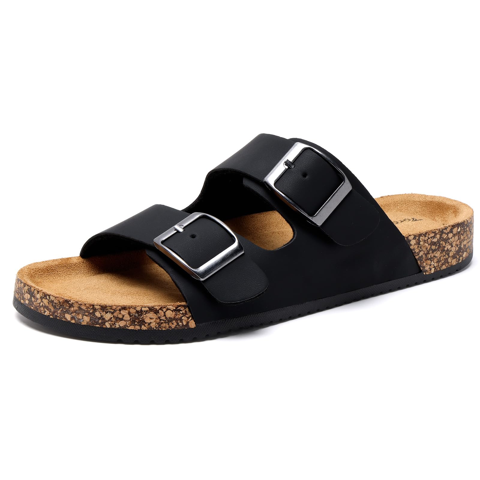 Torotto Pantoletten Herren Hausschuhe Schlappen Latschen Sandalen Fußgewölbeunterstützung Verstellbarer Slipper Flache Pantoffel Schnallenriemen Kork-Fußbett