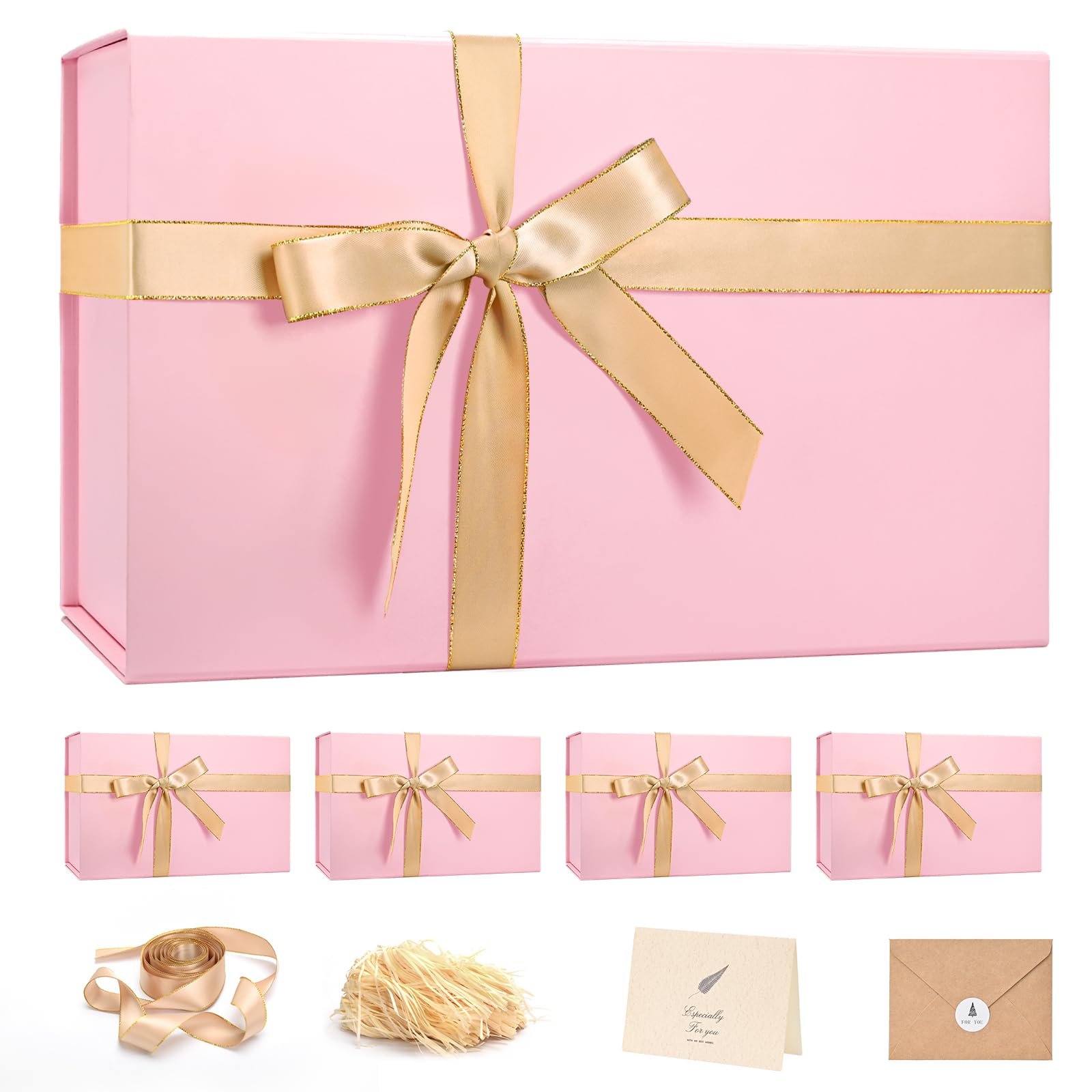 LIFELUM Pink Wedding Gift Box with Magnetic Lid for Presents, 14"x8.5"x4.5"