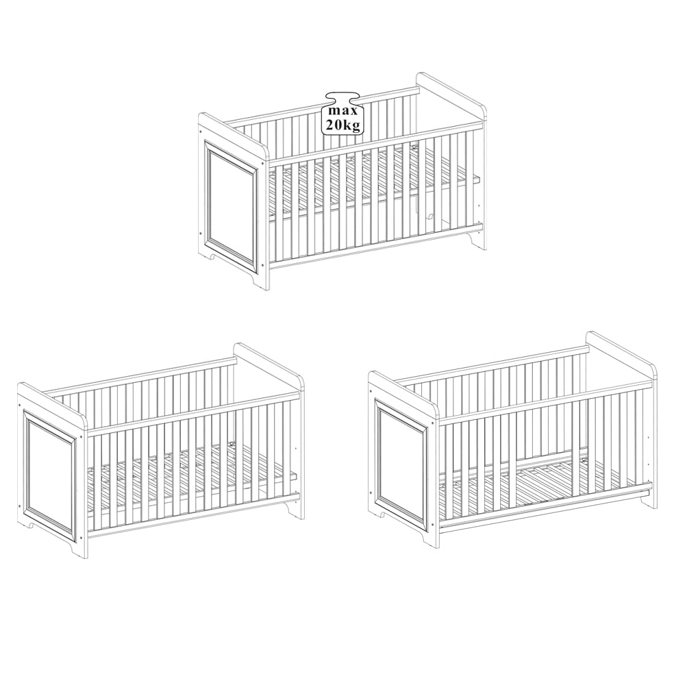 Lomadox Babyzimmer Babygitterbett mit Wickelkommode umbaubar zu Kommode, Landhausstil, Pine weiß mit Eiche