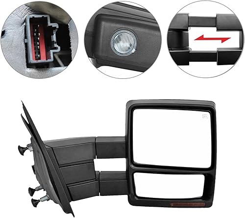 Miniatura 6 de Perfit Zone Juego de espejos de remolque izquierdo y derecho para 04-07 F-150, potencia calentada, con luz de señal ámbar, con lámpara de charco,